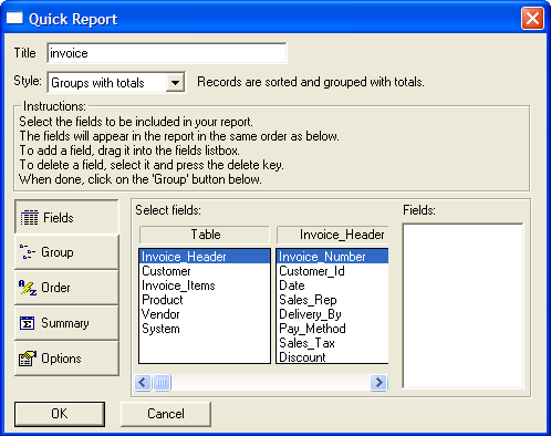 Ug Quick Report Fields Tab